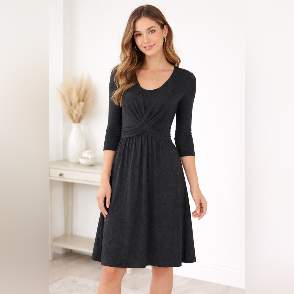 Boden Emma Dress A-line Soft Knit Twist Front Knot Detail Gray Size 10L